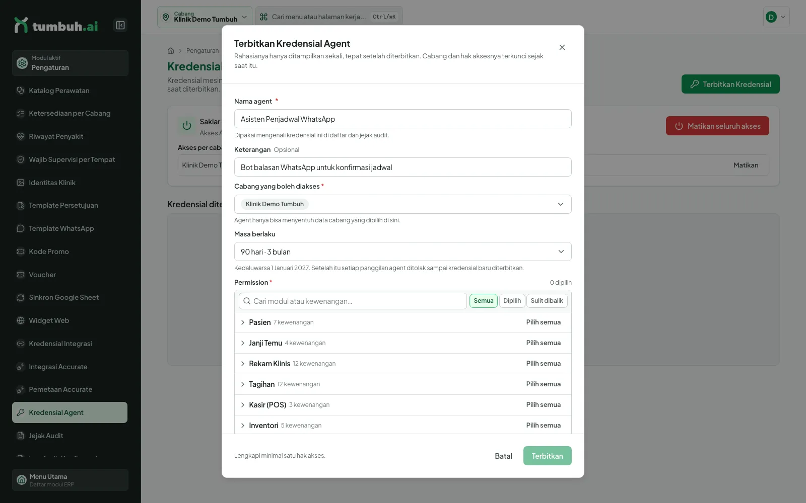 Formulir terbitkan kredensial