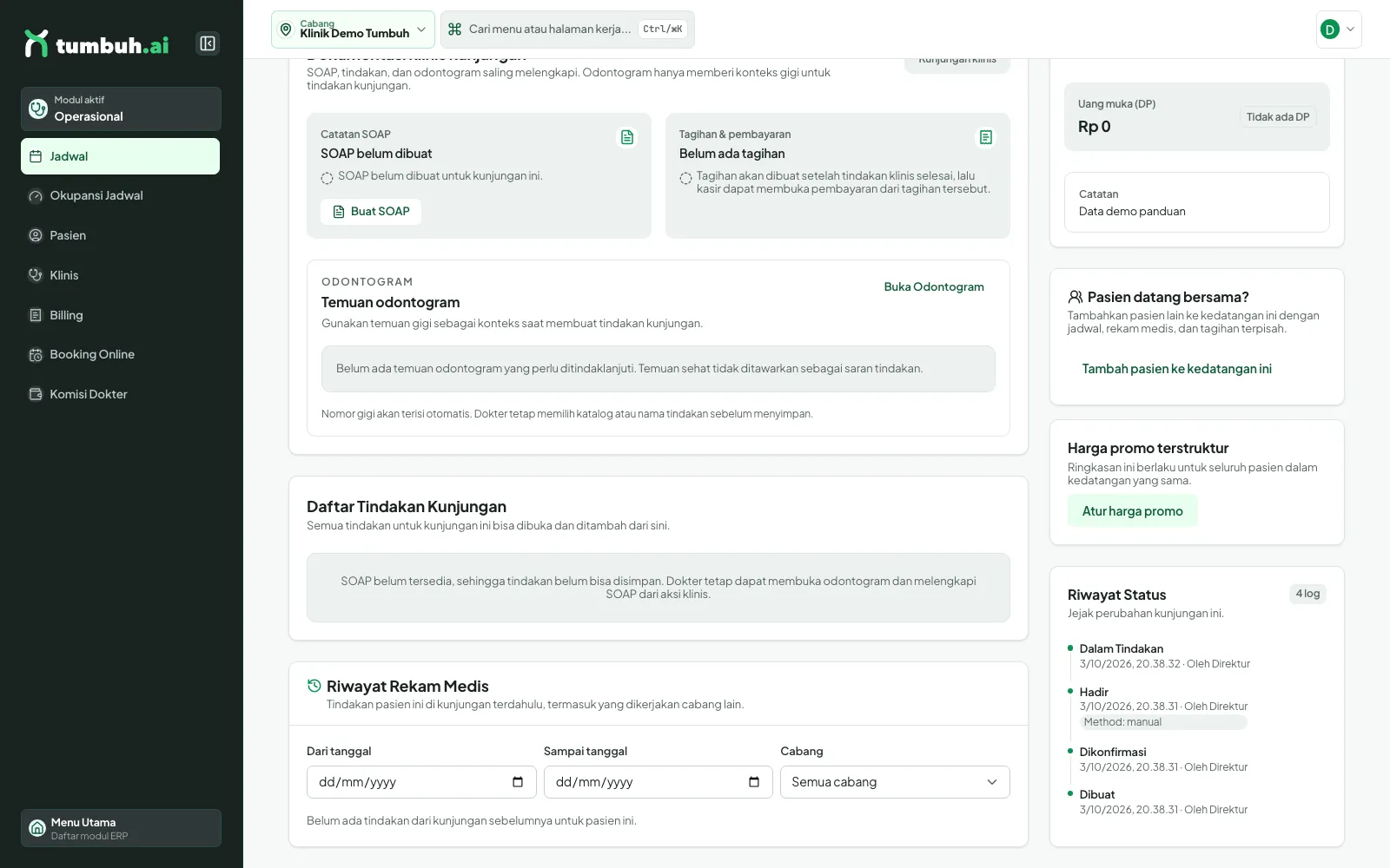 Kartu Riwayat Status pada Detail Jadwal