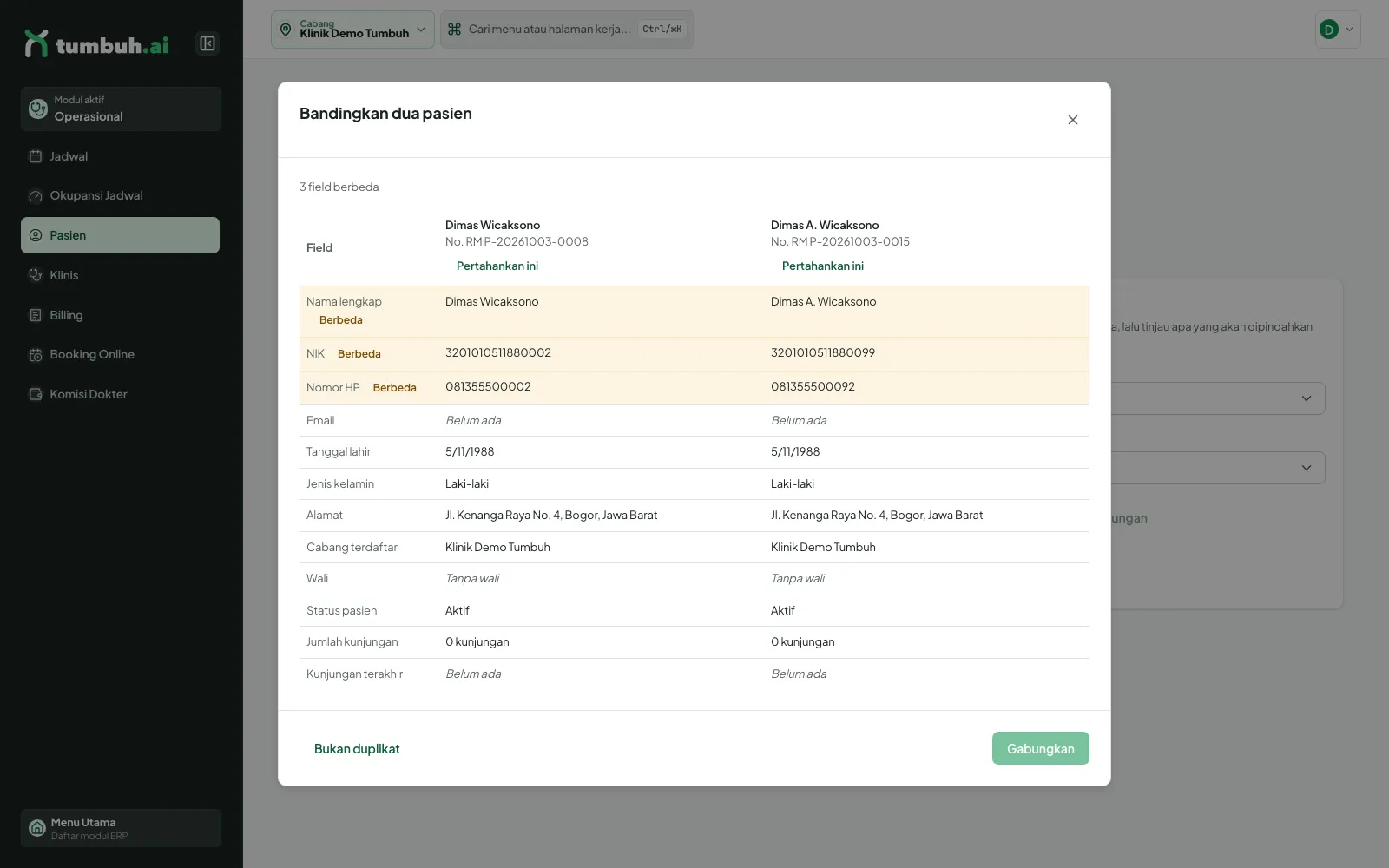 Dialog Bandingkan dua pasien