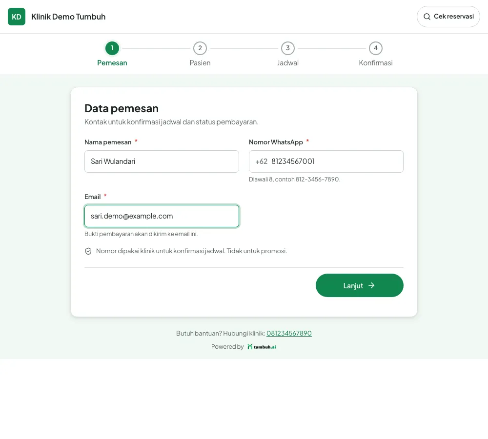 Langkah Pemesan pada halaman booking publik