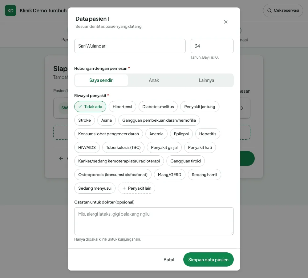 Dialog Data pasien