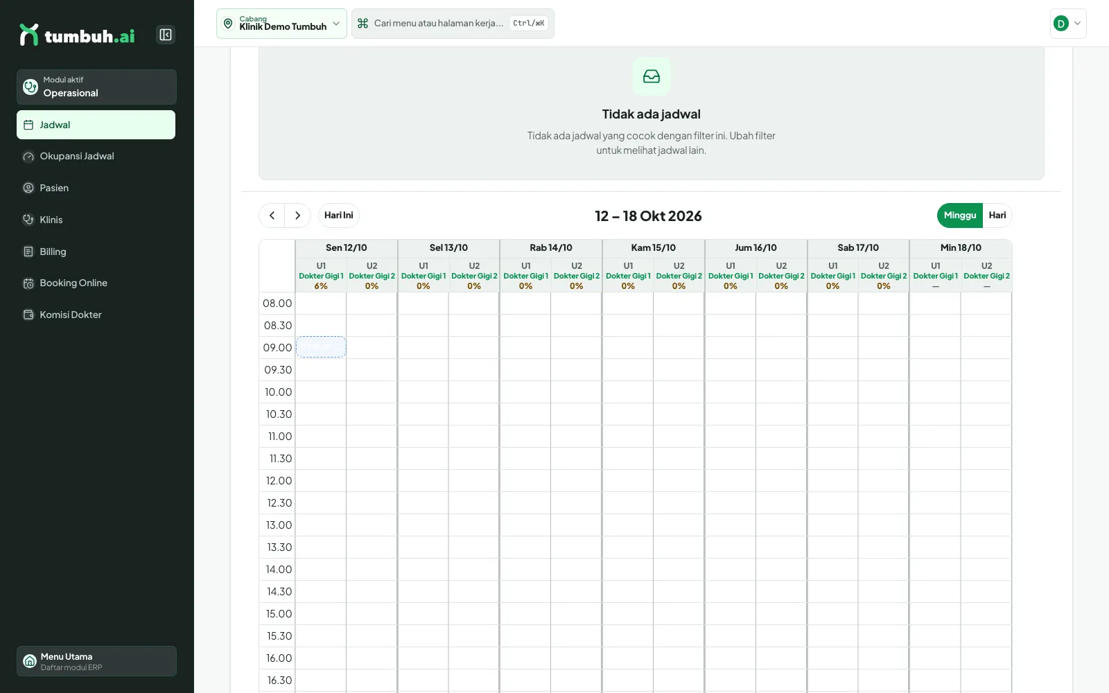 Kalender dengan slot ditahan