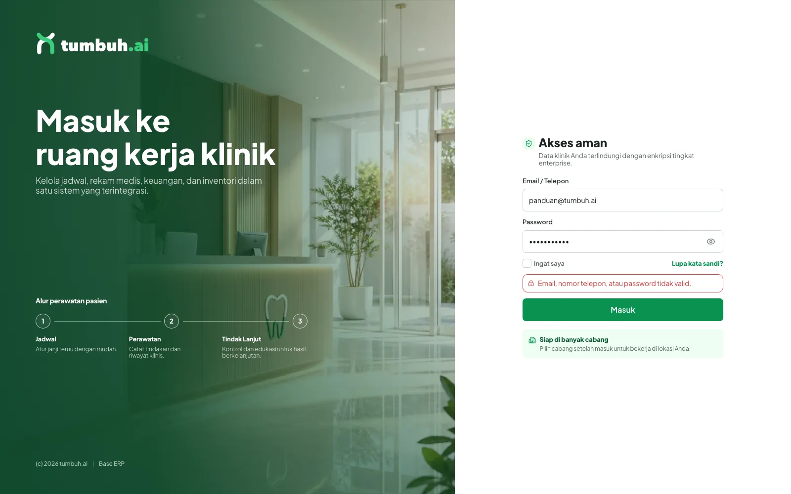 Pesan galat login