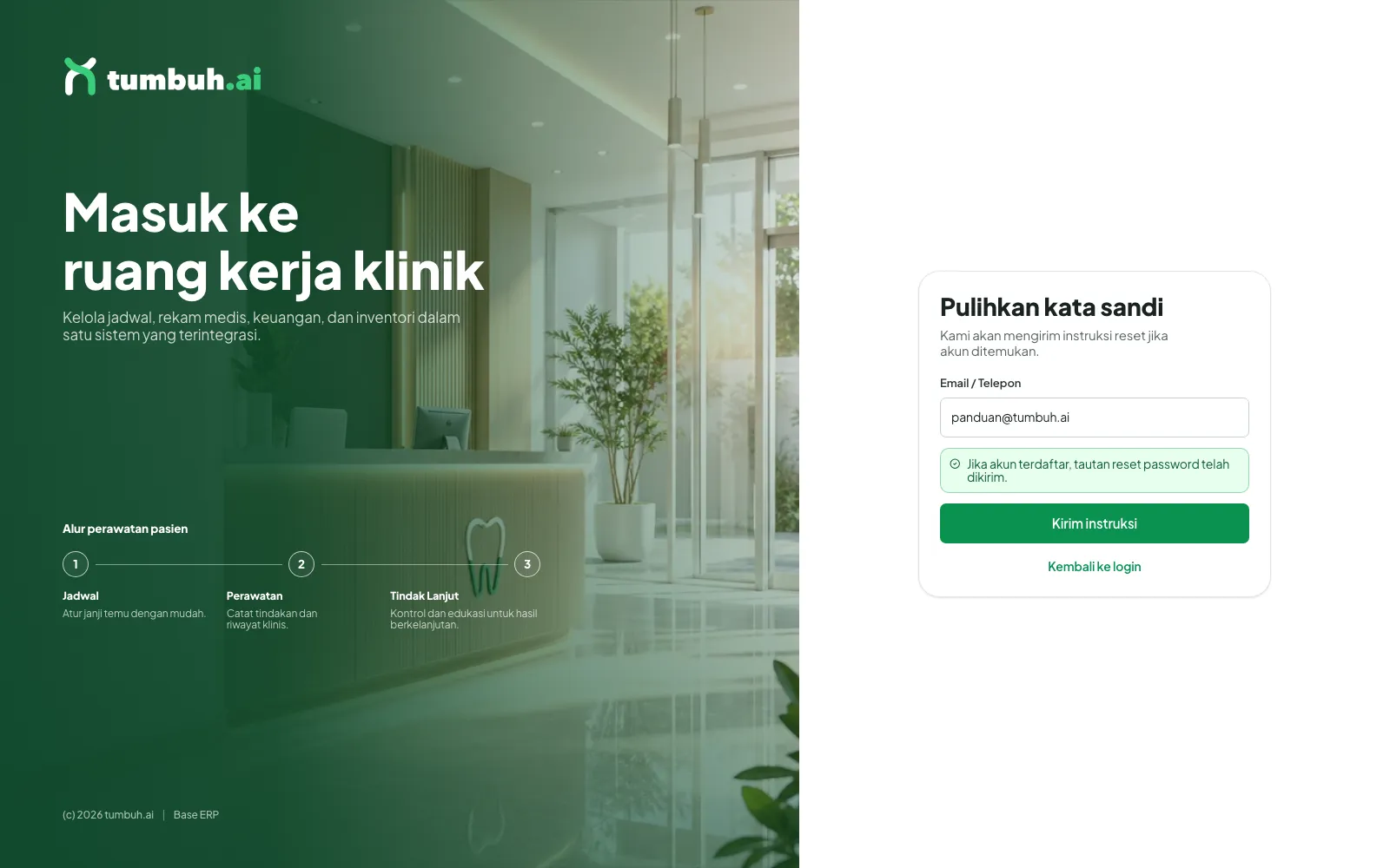 Halaman pulihkan kata sandi