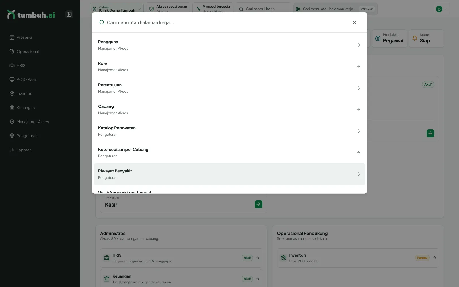 Pencarian menu dengan Ctrl+K
