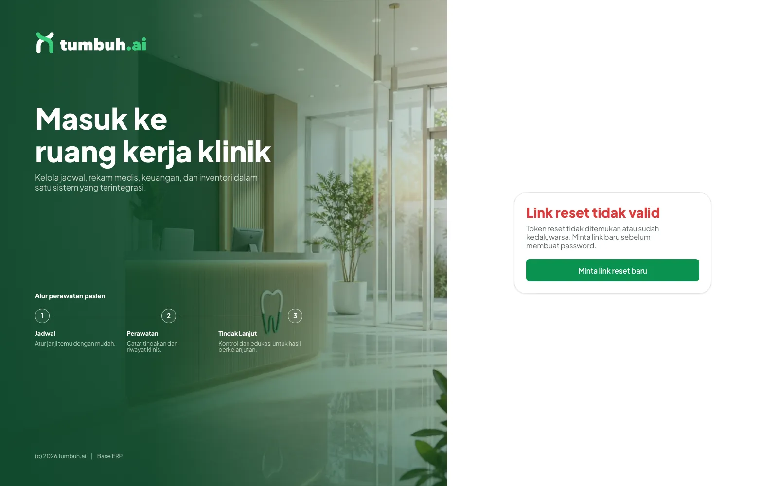Halaman Link reset tidak valid