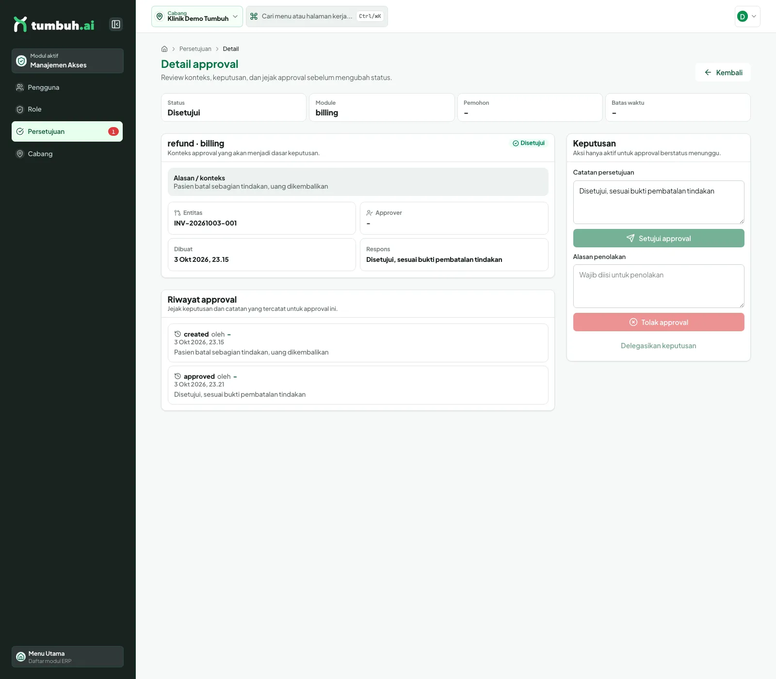 Detail approval refund disetujui