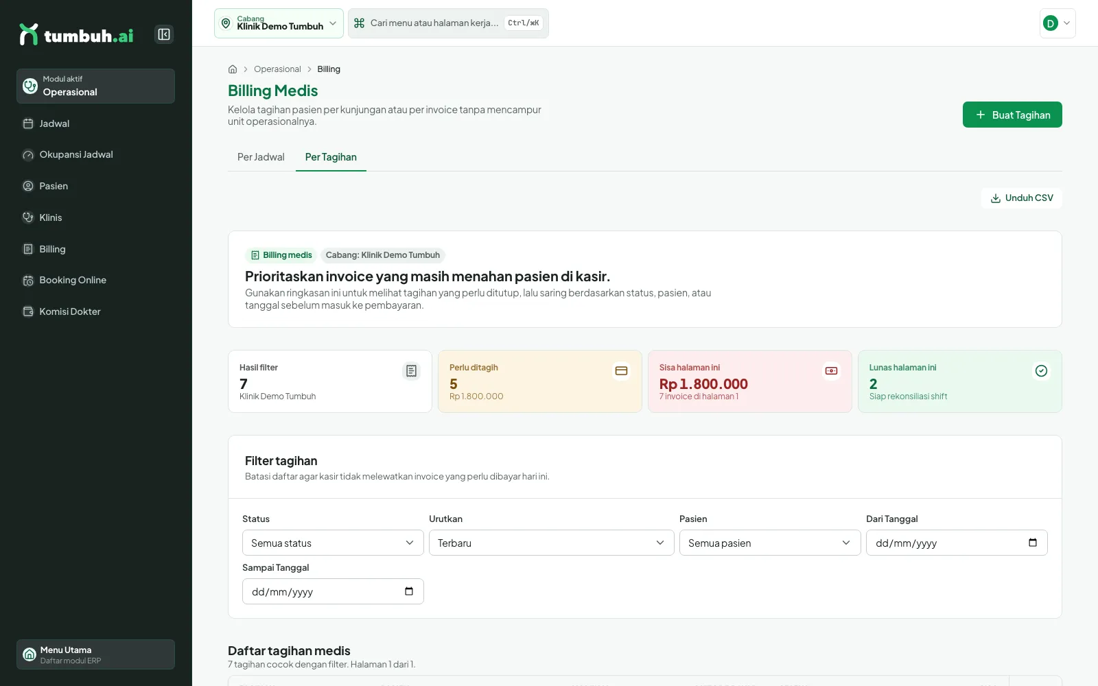 Billing Medis tab Per Tagihan