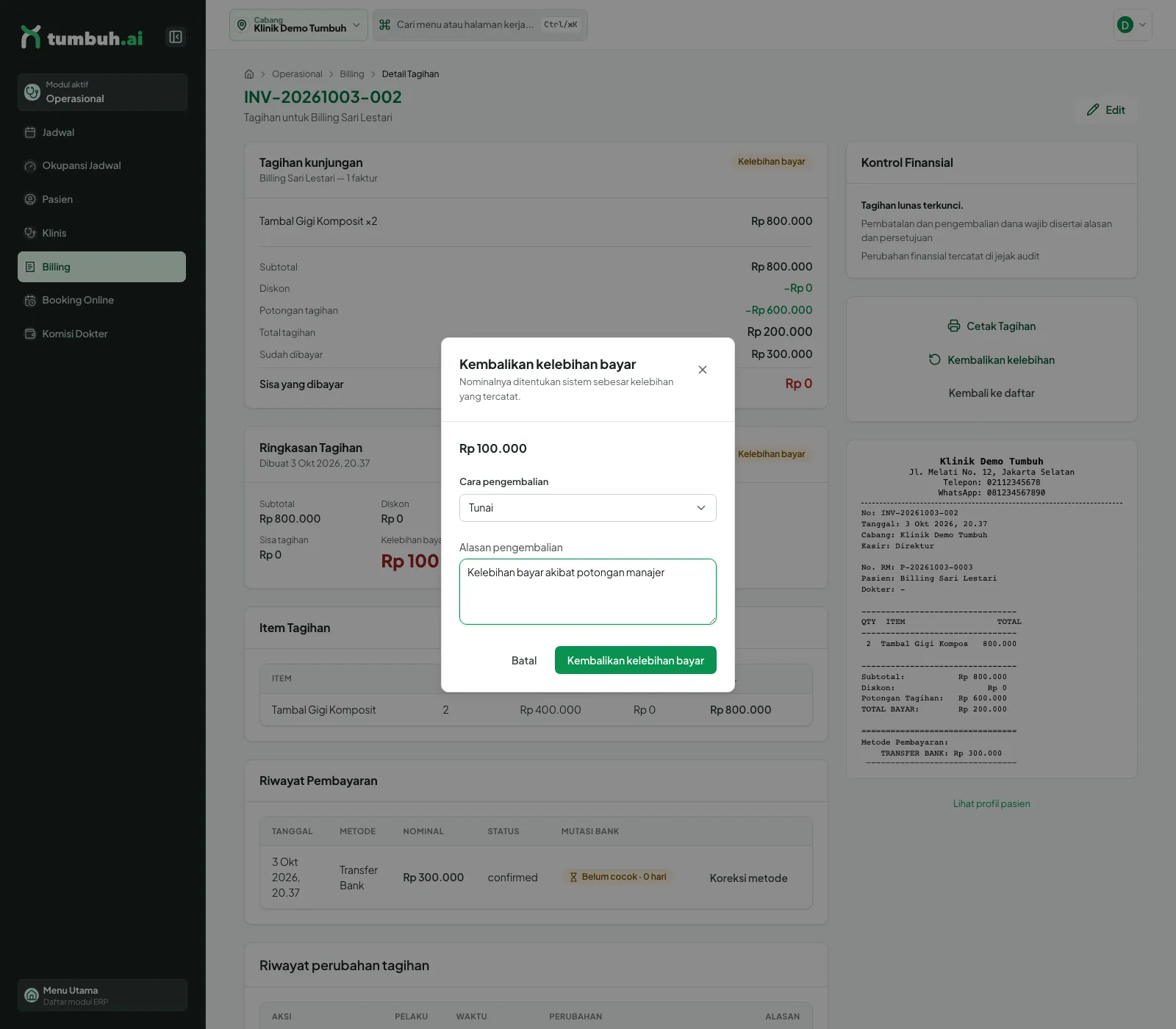 Dialog Kembalikan kelebihan bayar