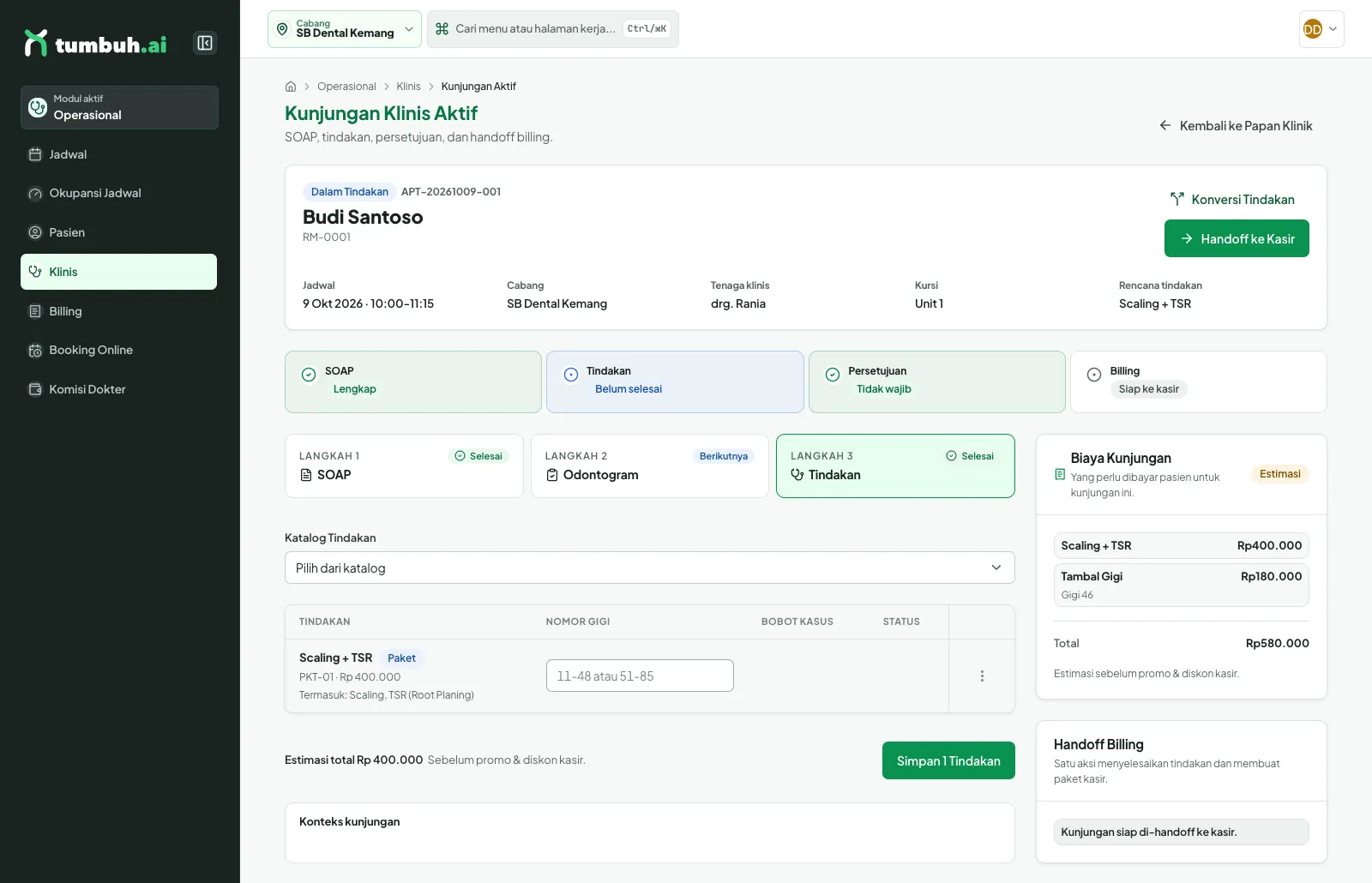 Baris paket Scaling + TSR di langkah Tindakan