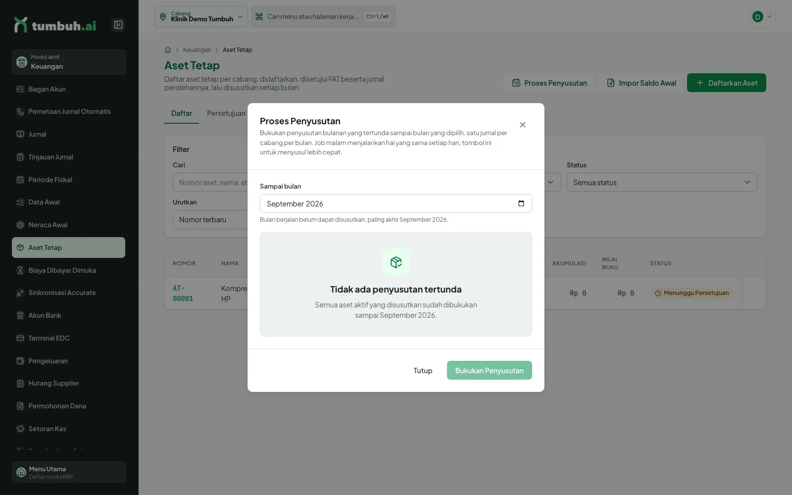 Dialog Proses Penyusutan tanpa penyusutan tertunda