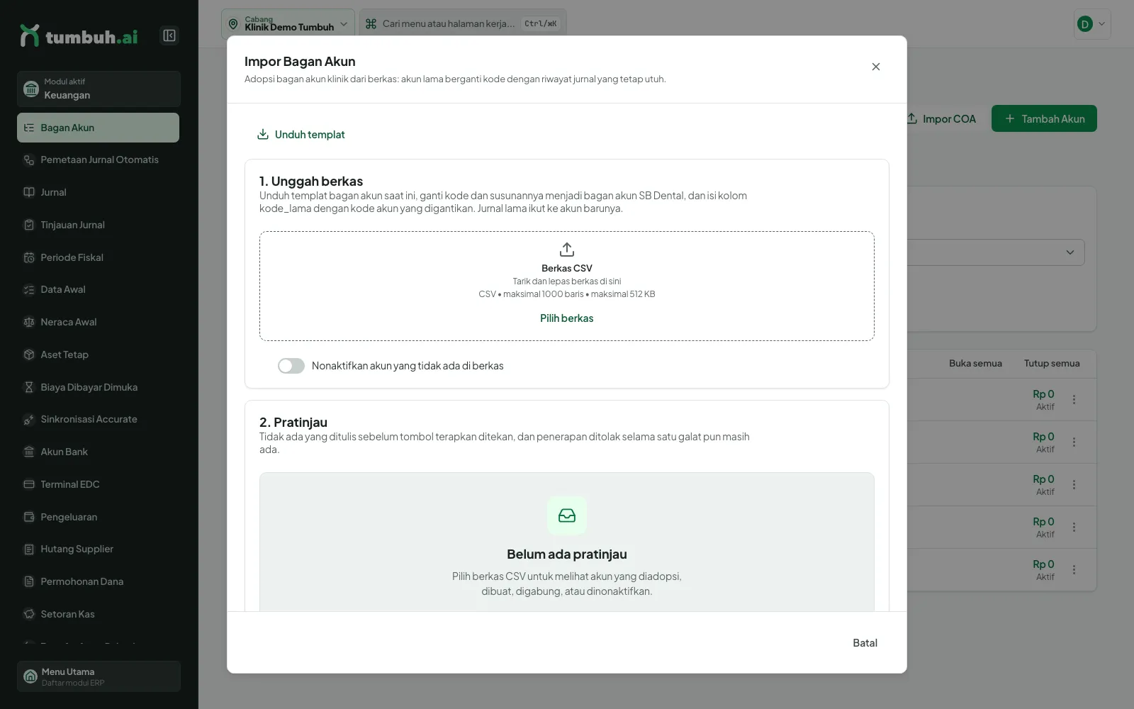 Dialog Impor Bagan Akun