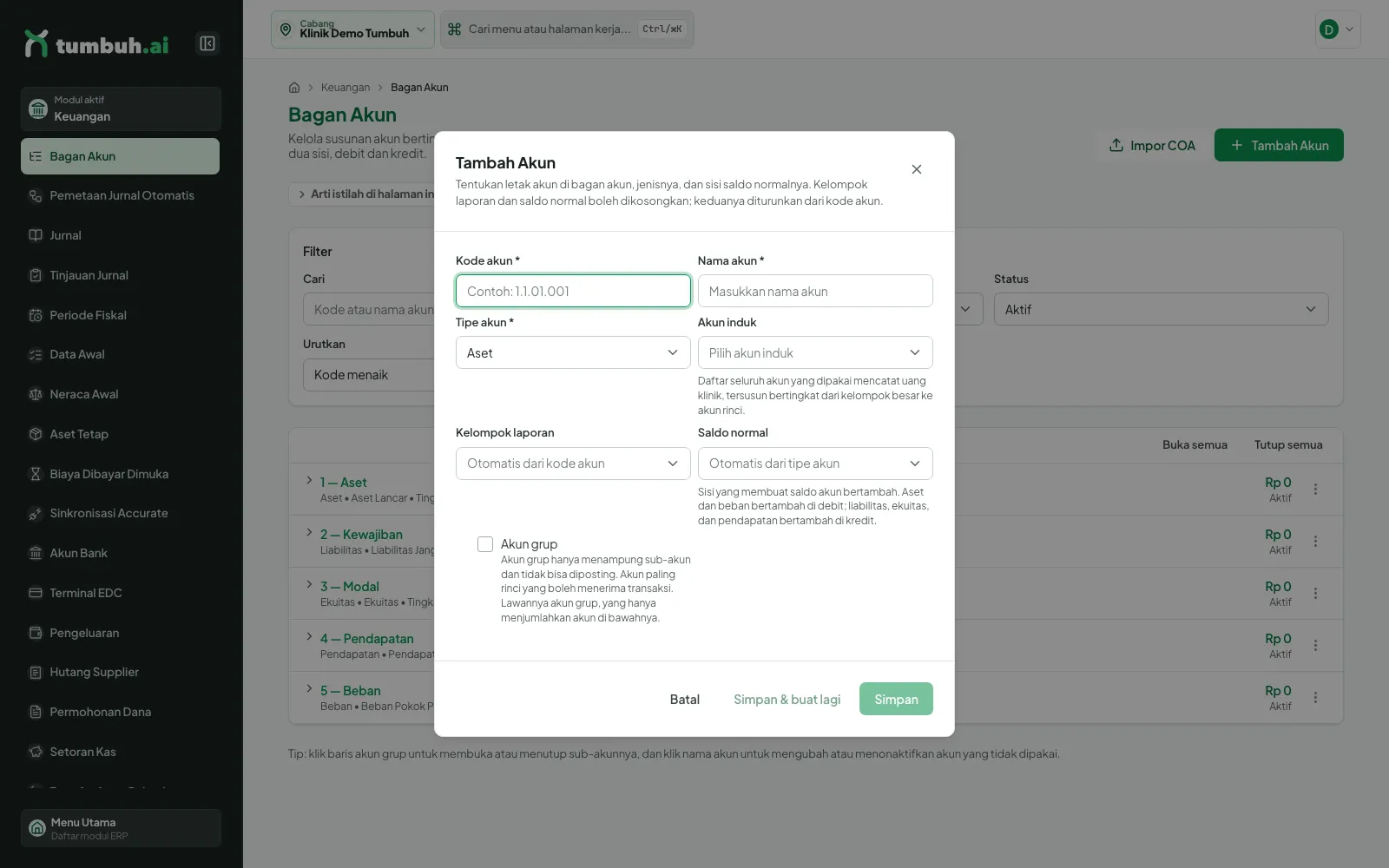 Dialog Tambah Akun