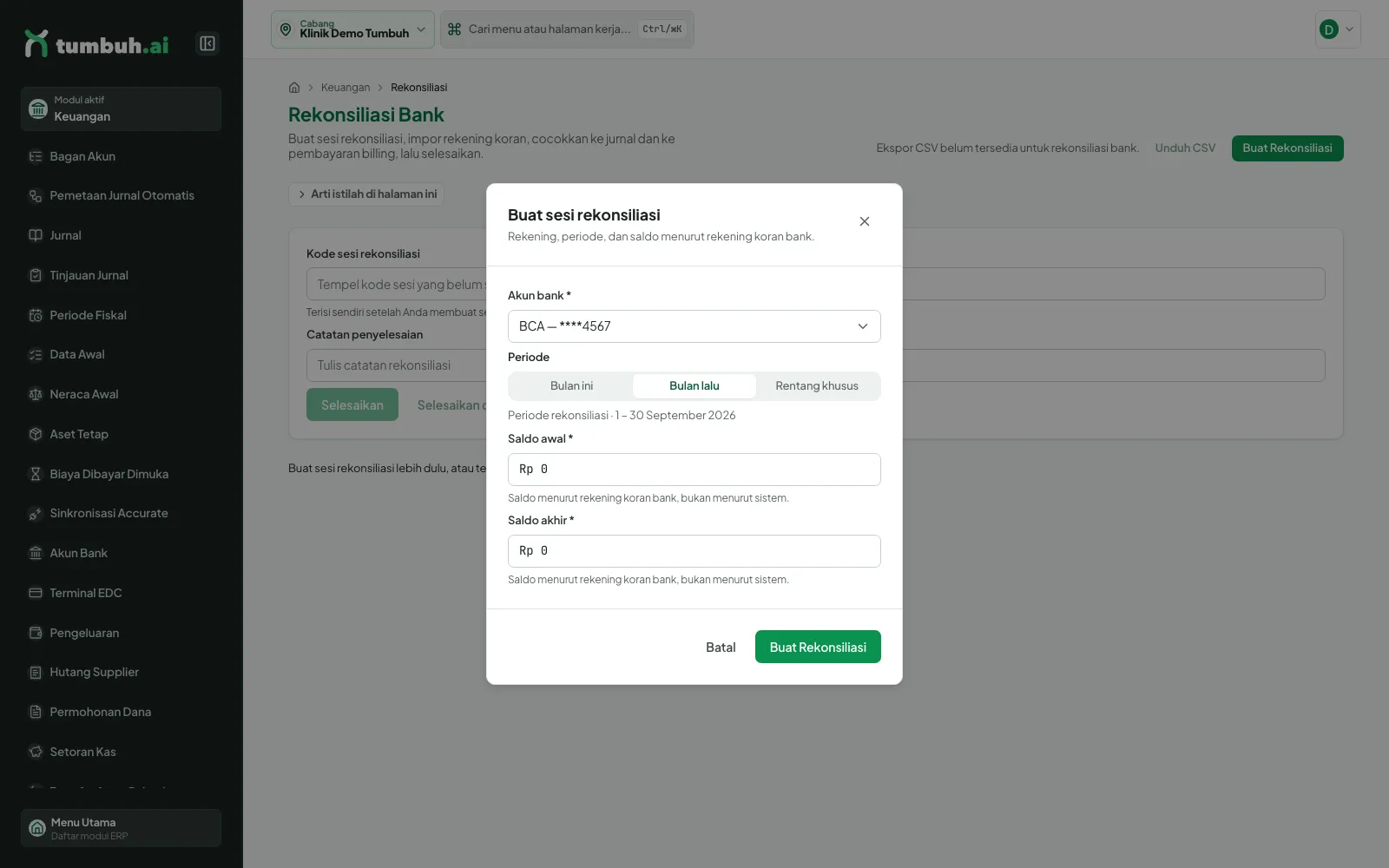 Dialog Buat sesi rekonsiliasi