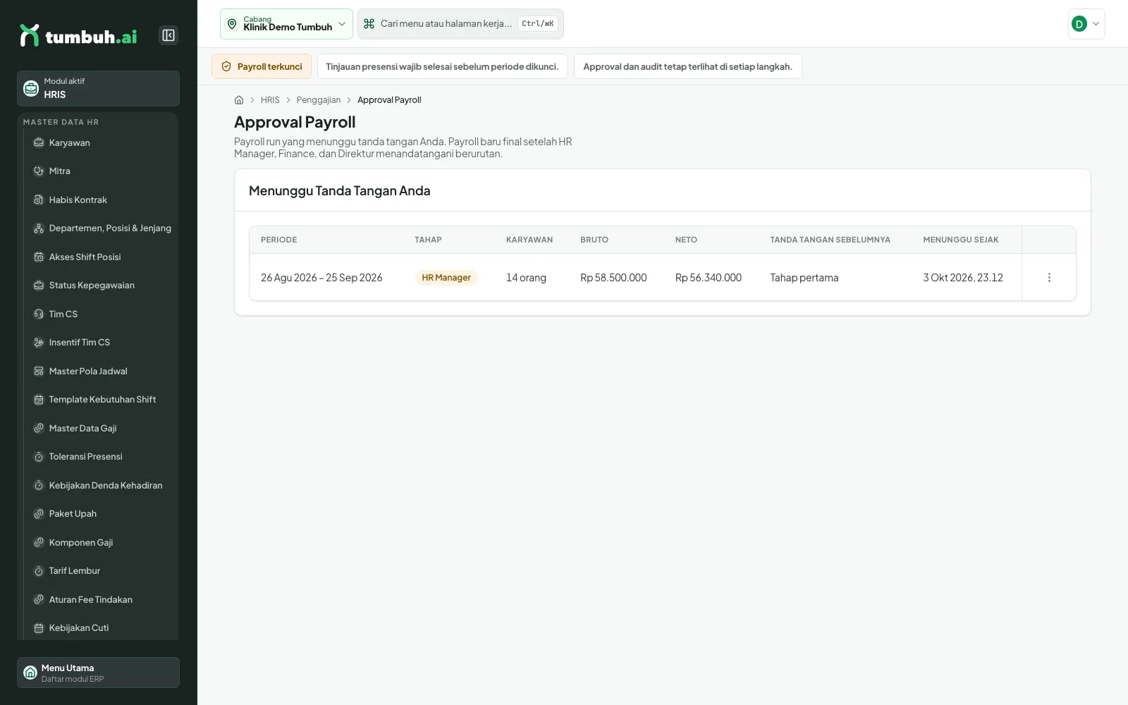 Approval Payroll menunggu tanda tangan