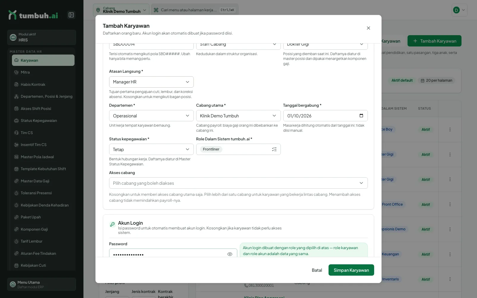 Bagian Akun Login dan Data Keuangan
