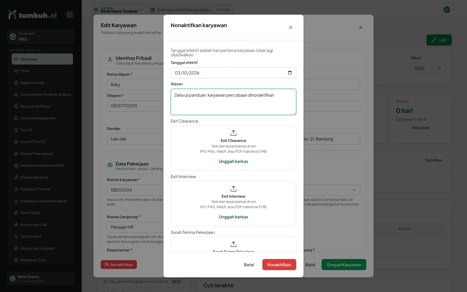 Dialog Nonaktifkan karyawan