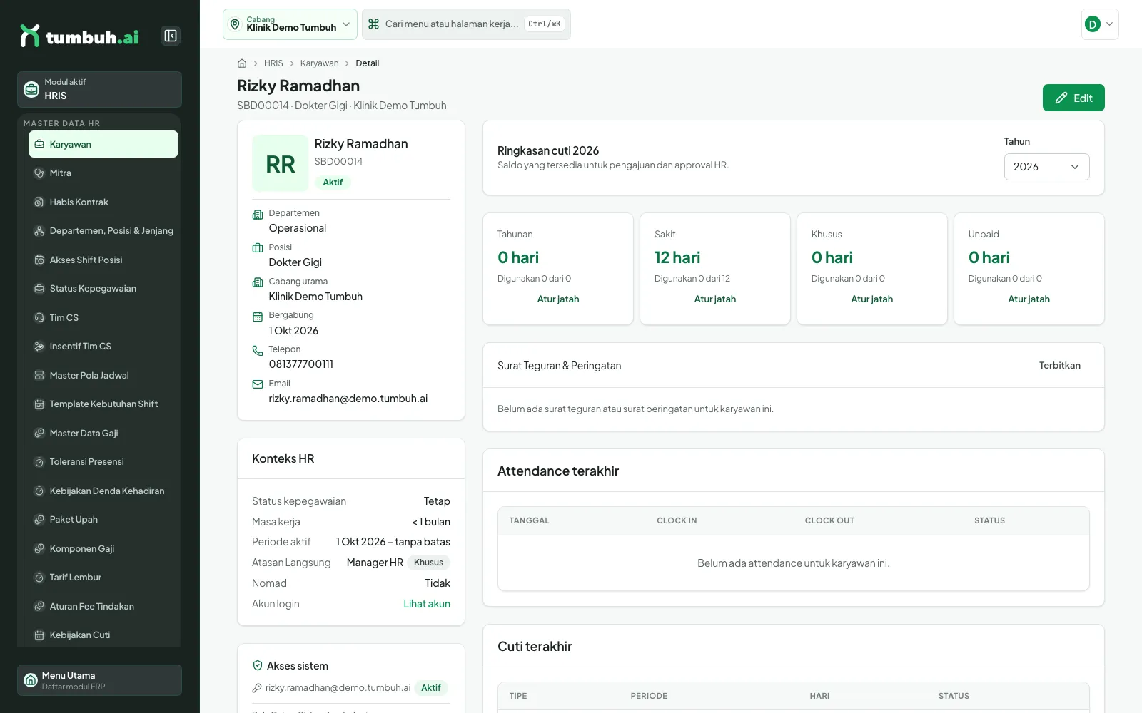 Detail karyawan dengan pendidikan dan kontrak terisi