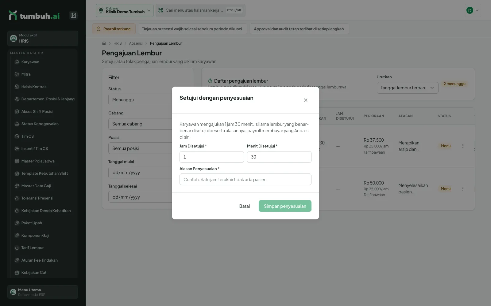 Dialog Setujui dengan penyesuaian