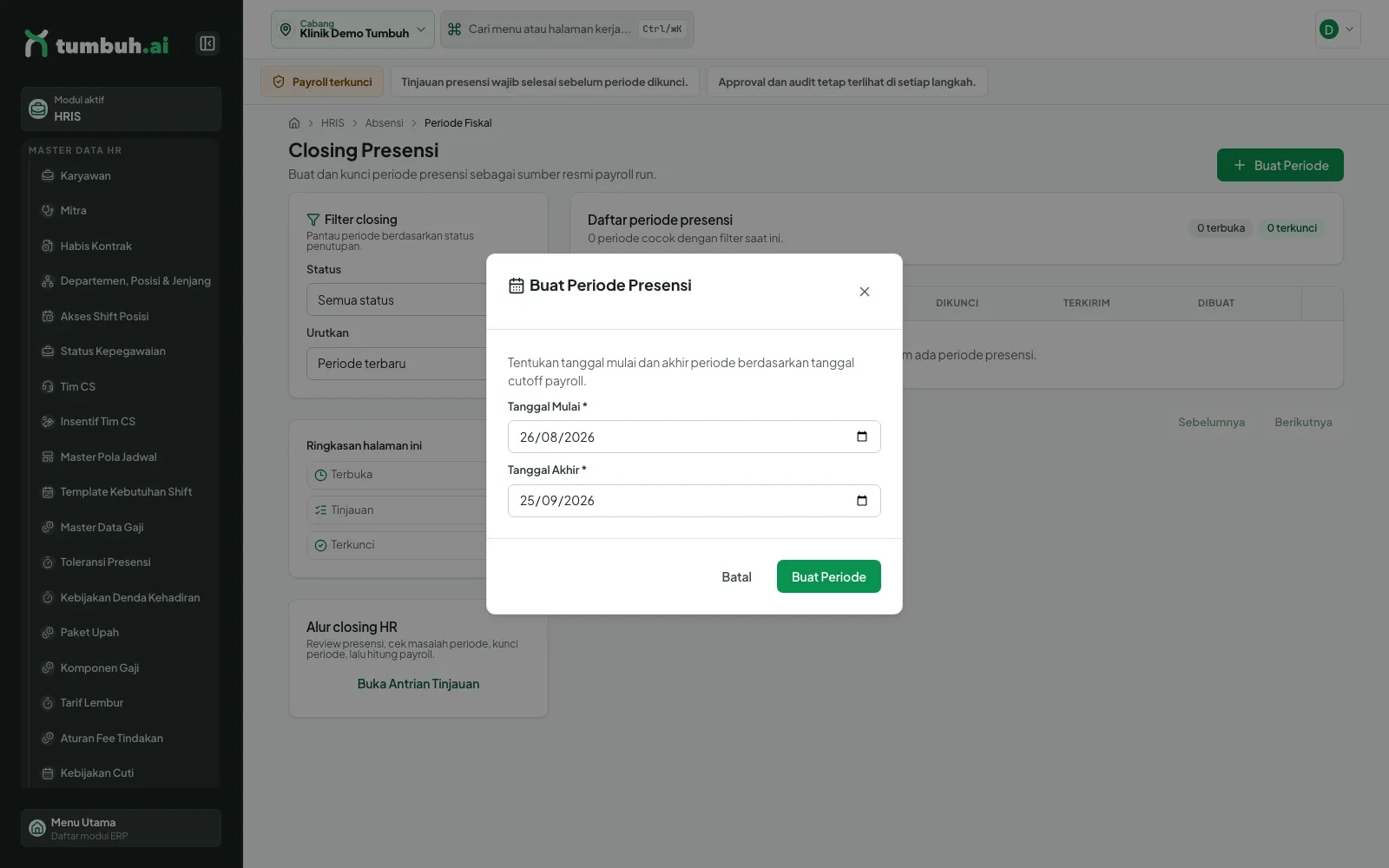 Dialog Buat Periode Presensi