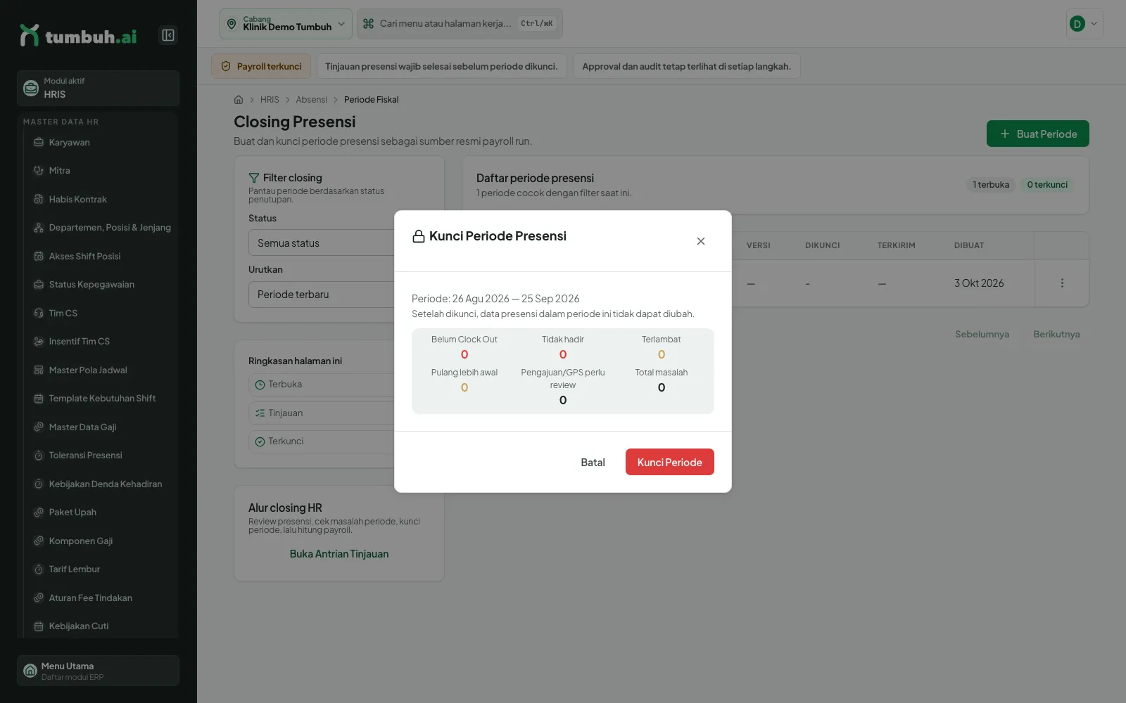 Dialog Kunci Periode Presensi