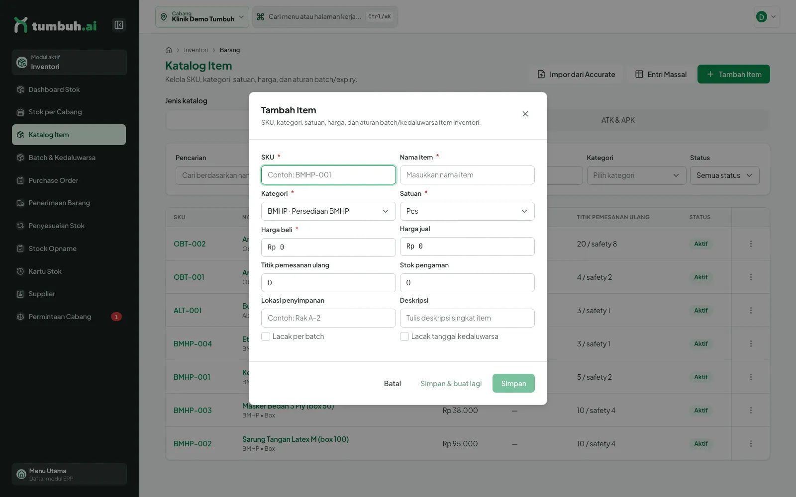 Formulir Tambah Item