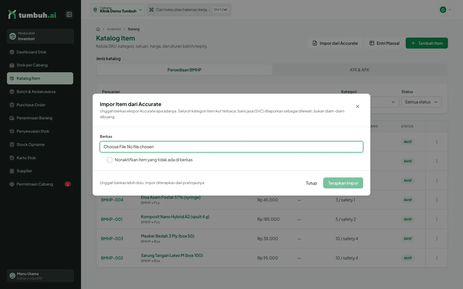 Dialog Impor Item dari Accurate