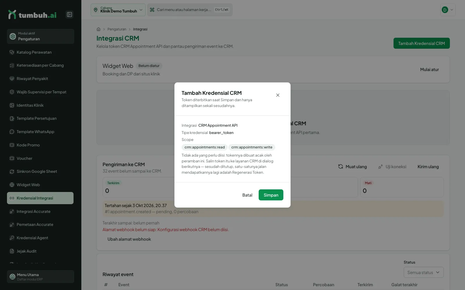 Dialog Tambah Kredensial CRM