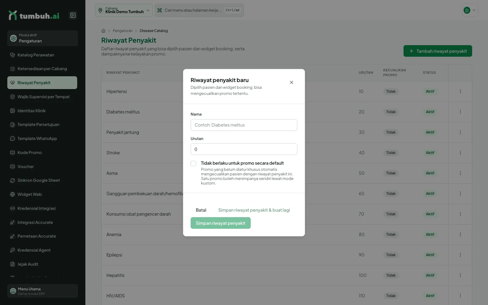 Dialog Riwayat penyakit baru